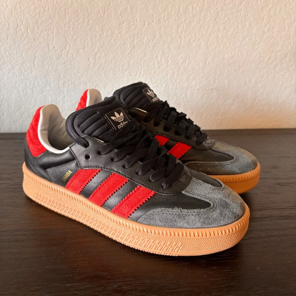 Adidas Sneakers Samba RM 6.5 Leather Suede Black Red Gum Sole Blokecore Retro